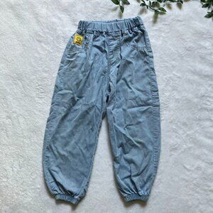 FREE Light Blue Denim Jogger Pants 4T 5T Elastic Waist Smiley Patch